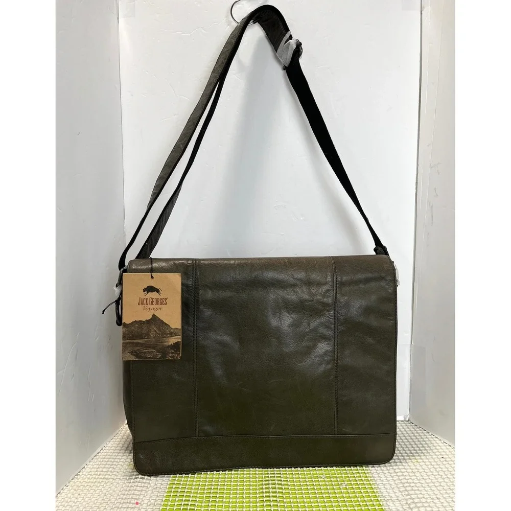 Jack Georges Voyager 7315 Leather Messenger Bag Green Crossbody Laptop Briefcase